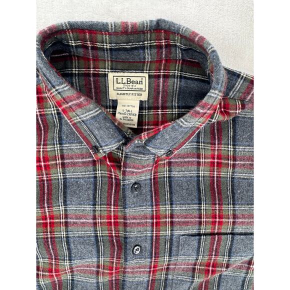 LL Bean Mens Scotch Plaid Flannel Shirt Gray Red Button Down Large Tall - Picture 4 of 6